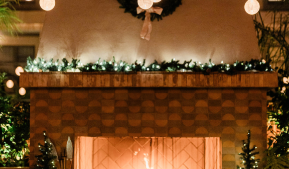 holiday fireplace in the backyard