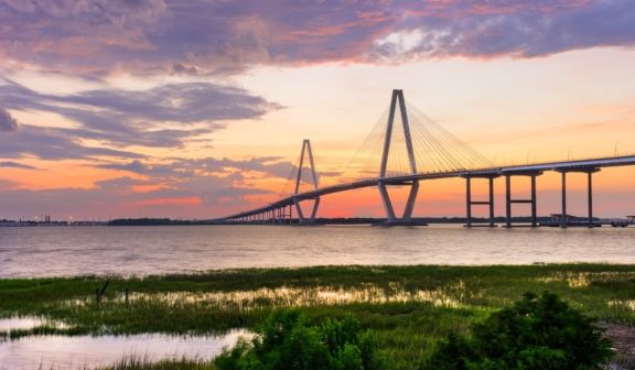 Charleston, South Carolina, USA at Arthur Ravenel Jr. Bridge.