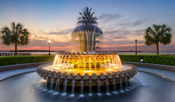 Charleston, South Carolina, USA at the Waterfront Park Pineapple Fountain.
