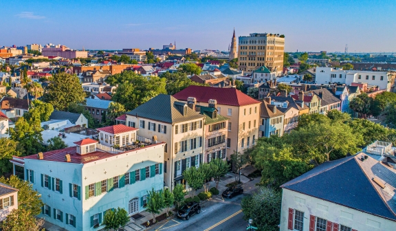 Rainbow Row in Charleston South Carolina SC.