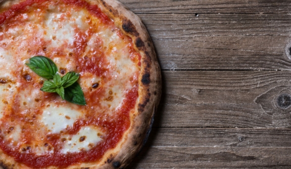 pizza on a wooden board