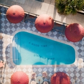 Aerial view of the outdoor pool at Ryder Hotel