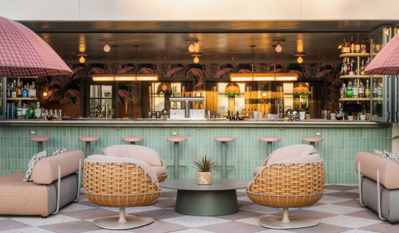 Seating area outside of pool bar