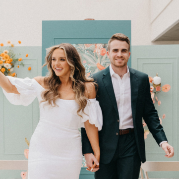 A couple kissing at the altar