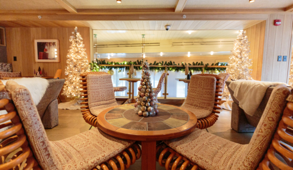 Christmas decorated lounge area