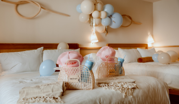 hotel room set up for bachelorette party