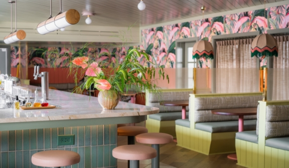 restaurant space with floral colors